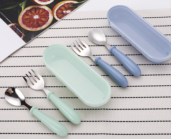 stainless steel and silicone baby spoon and fork set